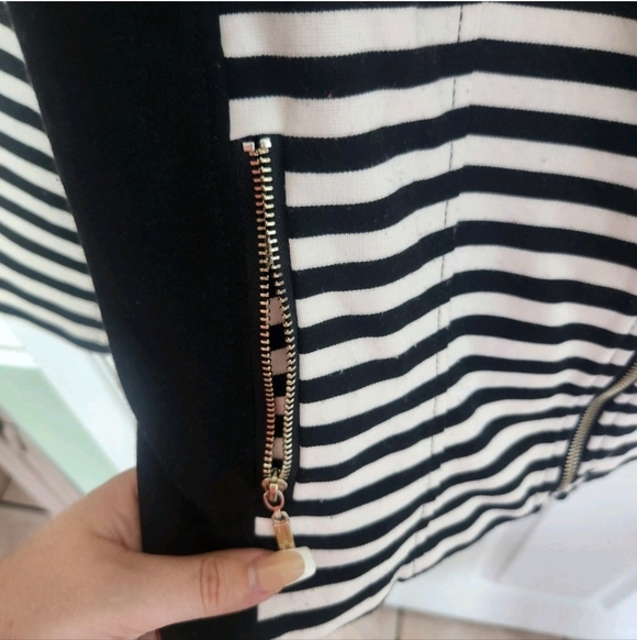White House Black Market Stripe Black White Women Jacket Size 10 V Neck Full Zip - Picture 5 of 6
